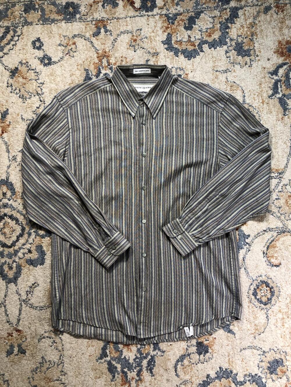 Jhane Barnes Shirt Mens Medium Gray Stripe 100% Cotton Long Sleeve Button-Up